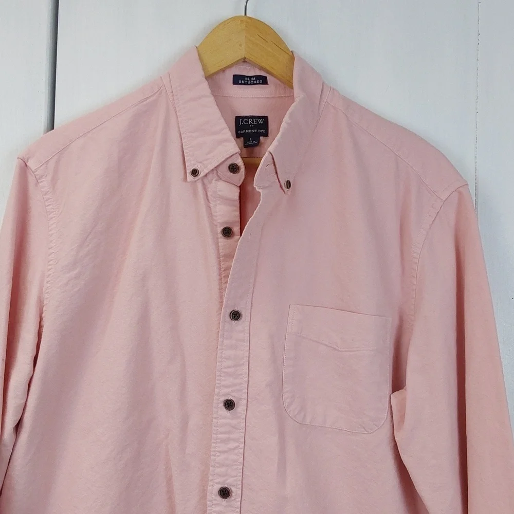 J.Crew |Pink Slim Untucked Shirt Chest Pocket Preppy Dress Shirt Acadamia Sz.L